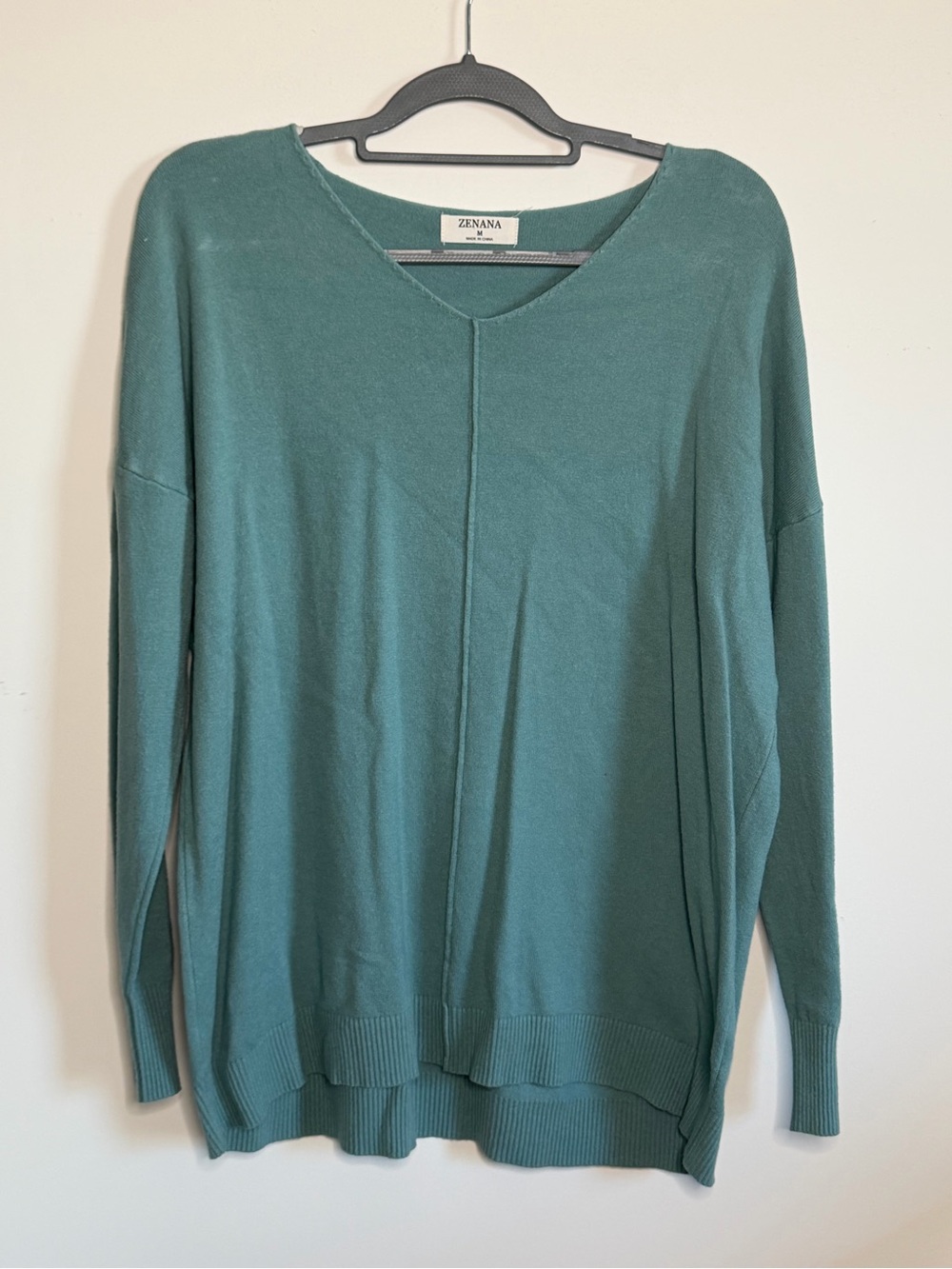 Zenana Outfitters Teal Green V-Neck Lightweight Knit Sweater
